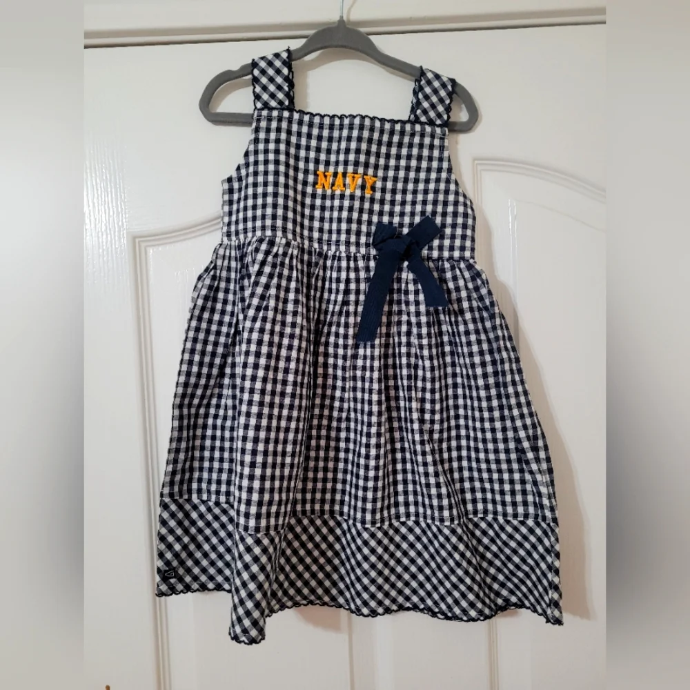 $ NWT GARB Tram Navy‎ Blue Gingham Embroidered  Dress